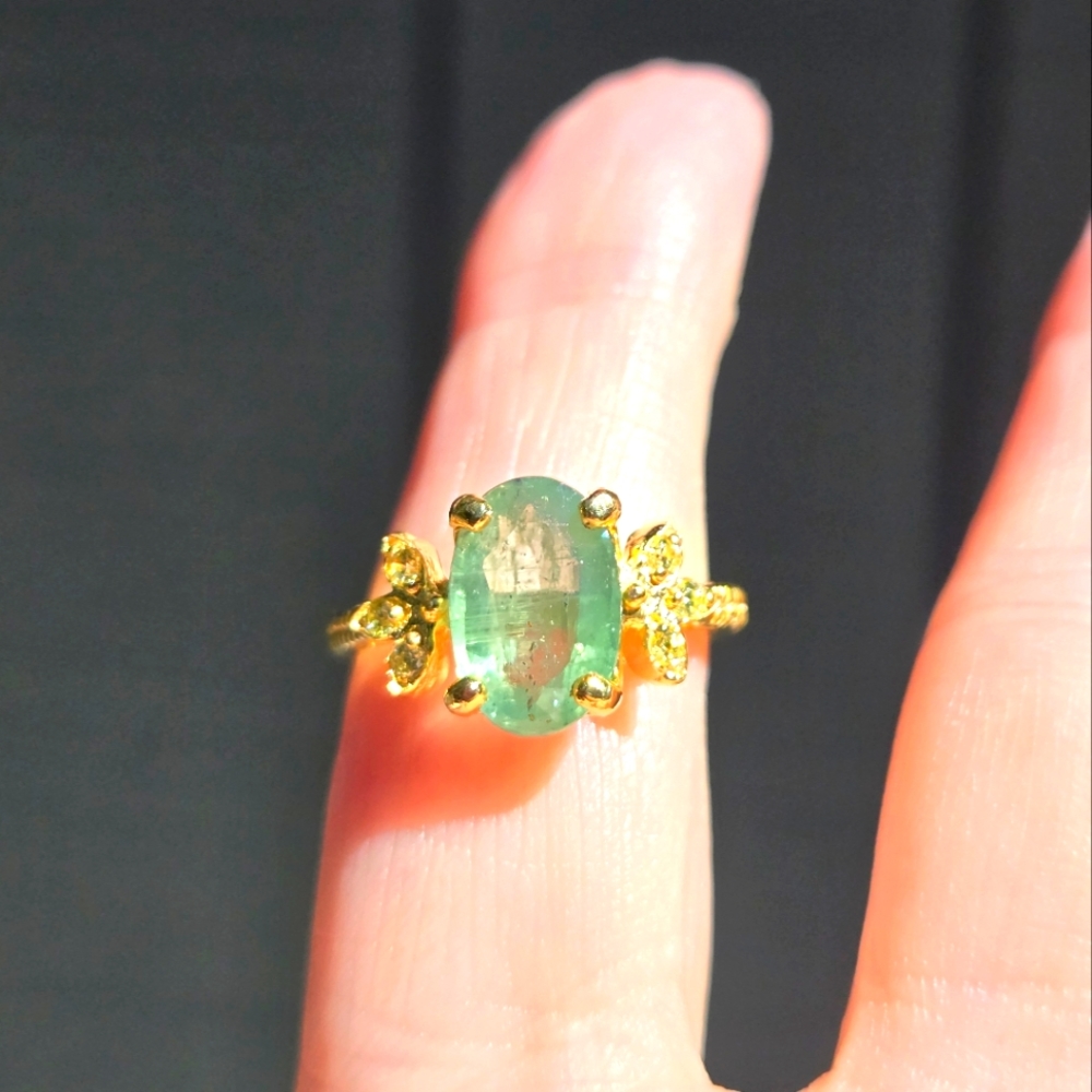 Kyanite 5k oval & Peridot 24k gold ring sz8 - Picture 1 of 11